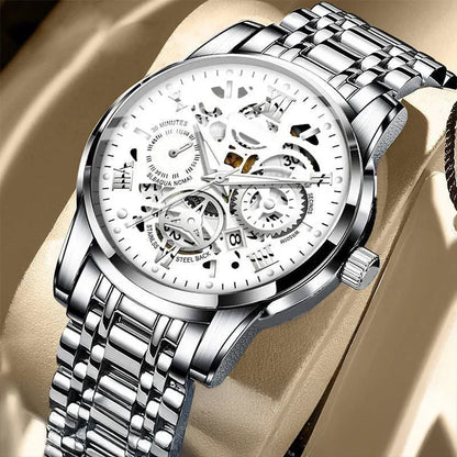 🎁Το καλύτερο δώρο για έναν άνδρα❤️ Ανδρικό αδιάβροχο ρωμαϊκό αυτόματο μηχανικό ρολόι χειρός με διάτρητο σχέδιο ⌚