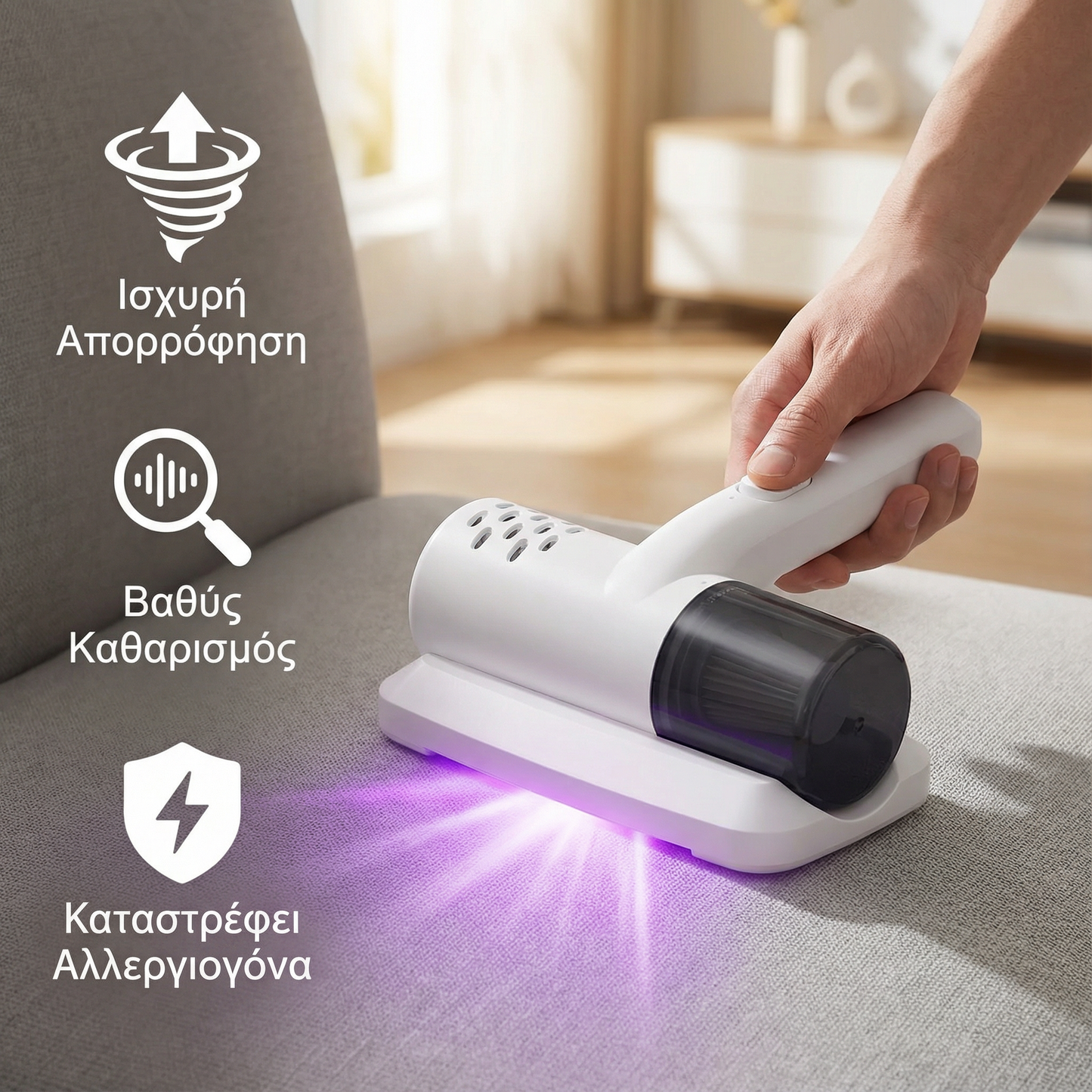 Ασύρματη ηλεκτρική σκούπα UV – Εξαλείφει τα βακτήρια και τα ακάρεα της σκόνης