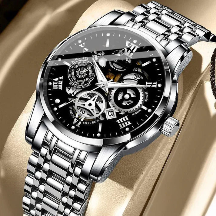 🎁Το καλύτερο δώρο για έναν άνδρα❤️ Ανδρικό αδιάβροχο ρωμαϊκό αυτόματο μηχανικό ρολόι χειρός με διάτρητο σχέδιο ⌚