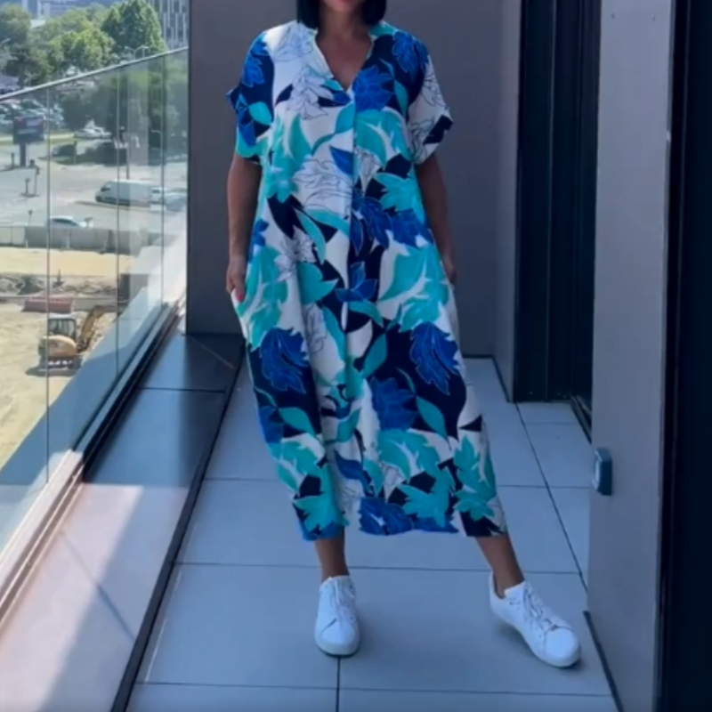 🌸Ανοιξιάτικες προσφορές💐 Γυναικείο casual κομψό τυπωμένο φόρεμα με V-λαιμό