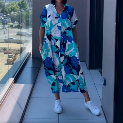 🌸Ανοιξιάτικες προσφορές💐 Γυναικείο casual κομψό τυπωμένο φόρεμα με V-λαιμό