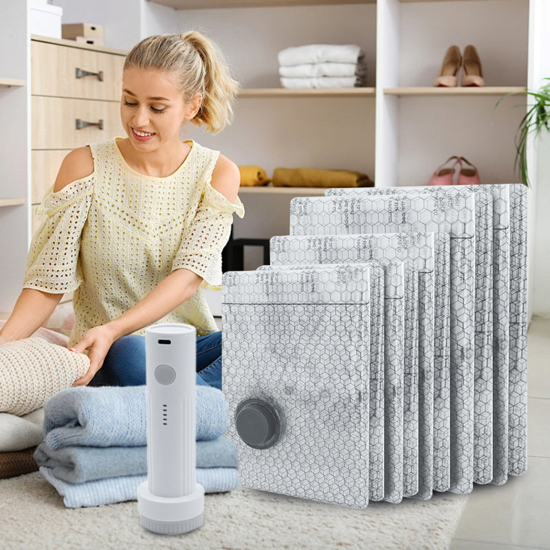 ✨📦 Σακούλες αποθήκευσης κενού αέρα — εξοικονομήστε 80% χώρο για τα πράγματά σας! 👕✨